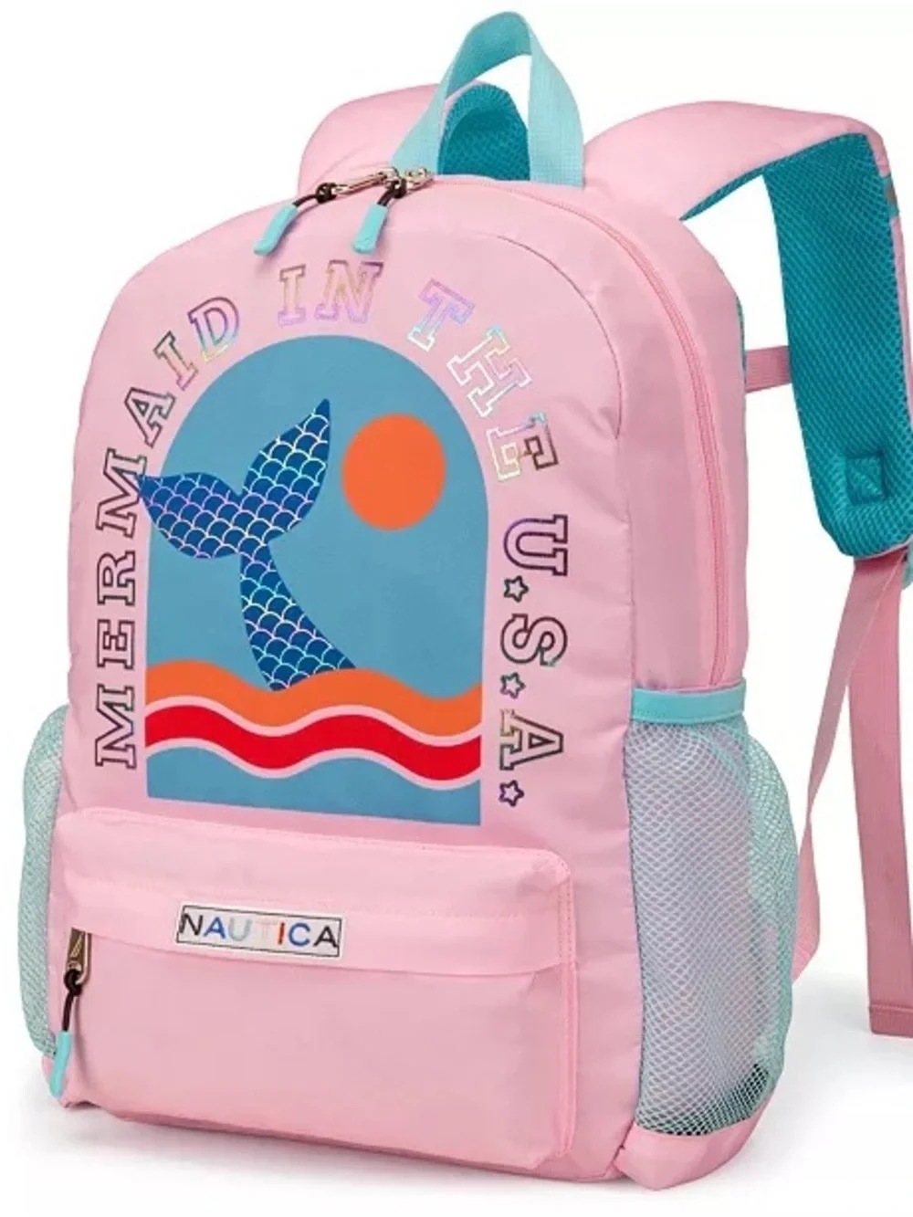 Nautica Kids Pink Mermaid Graphic Backpack with Teal Accents